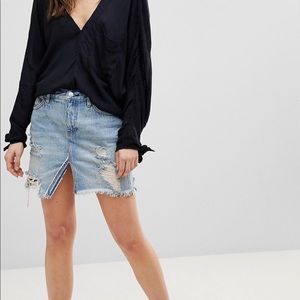 Free People Distressed Denim Skirt